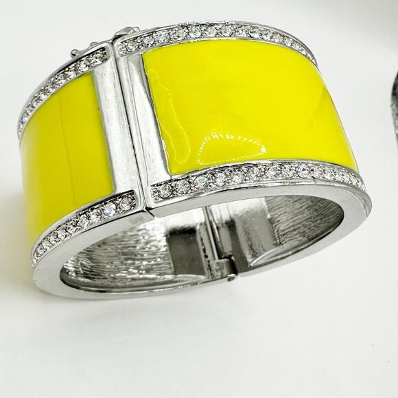 Ann Taylor Yellow Enamel Bracelet  Wide Bangle Magnetic Closure Preppy Jewelry - Picture 1 of 11